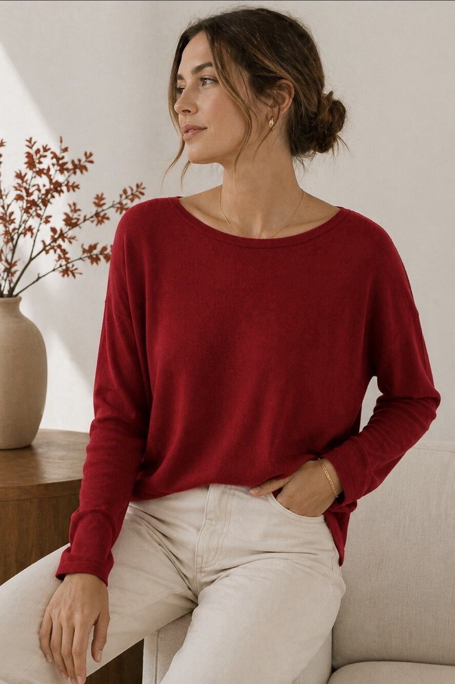 J. Jill 100% Merino Wool Sweater Red Lightweight Luxe Minimalist Size M